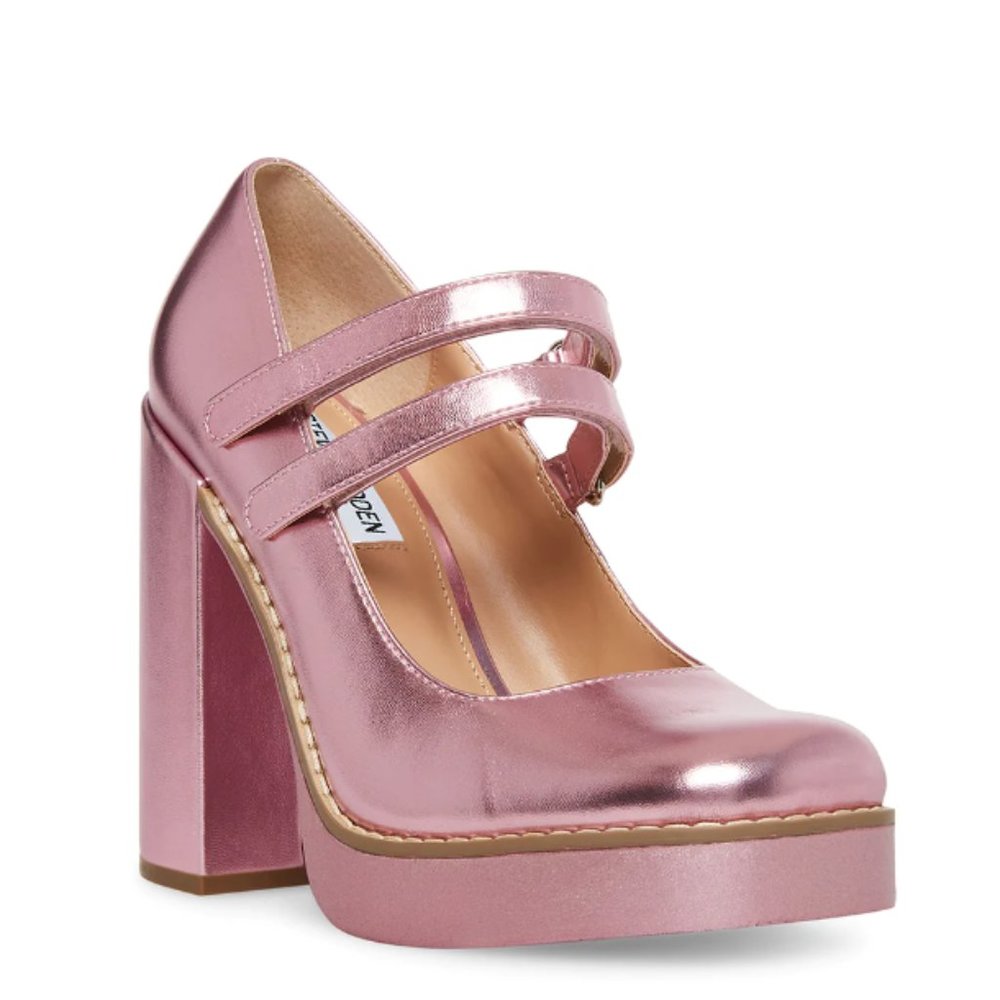 Steve Madden Twice Pink Metallic Chunky Heels Women Size 6.5